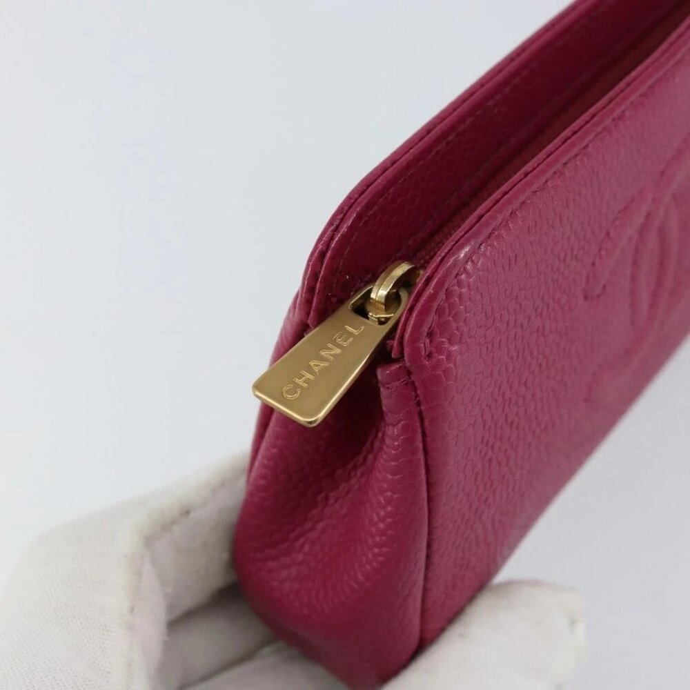 CHANEL COCO Mark Pouch Grained Calf Skin Pink Gold CC Auth 152429 - Picture 12 of 16